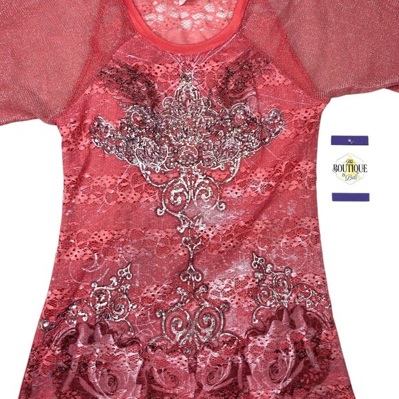 Angels Diamonds Tunic Top Womens S Red Whimsi Goth Indie Sleaze Soft Girl Glam - Picture 3 of 16